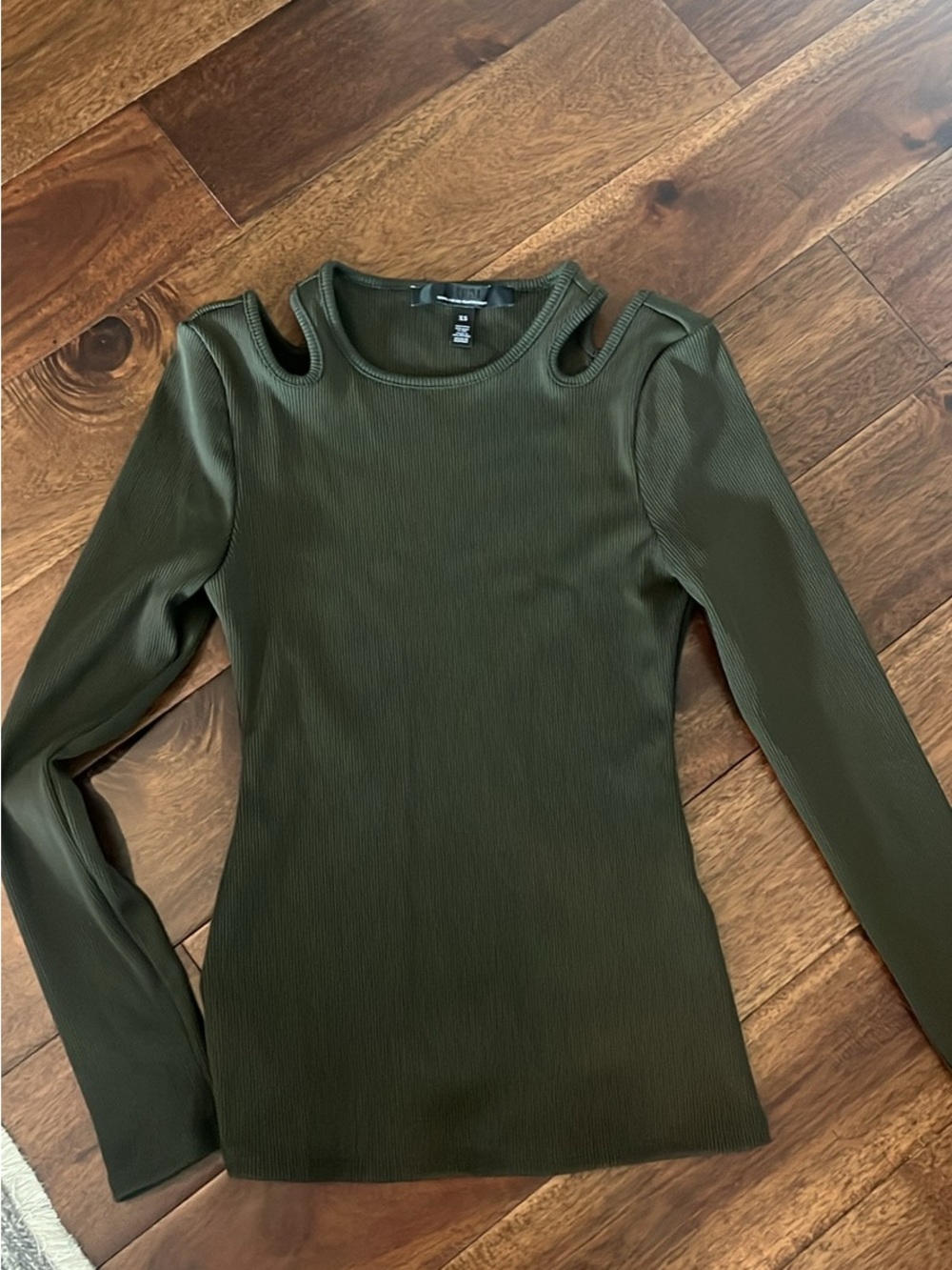 Express Olive Green Cutout Long Sleeve Top